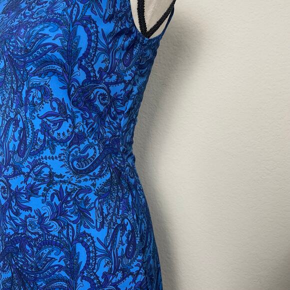 Vintage 90s Y2k Jalate Blue Paisley Mini Dress Ruched Waist Size Small - Picture 5 of 10